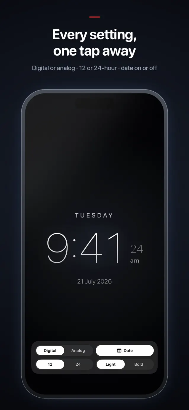 Big Time Clock settings revealed with a single tap