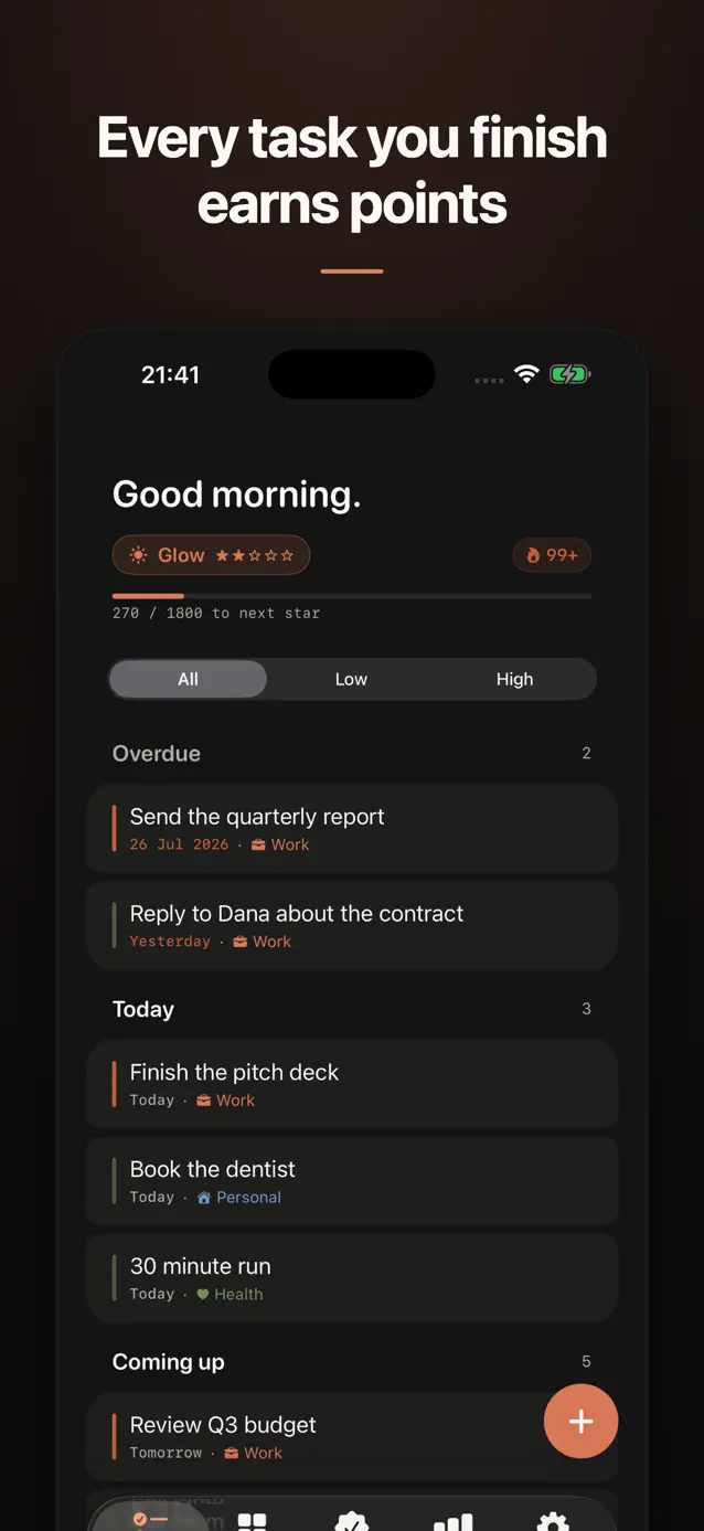 Lume, the gamified to-do list, running on iPhone