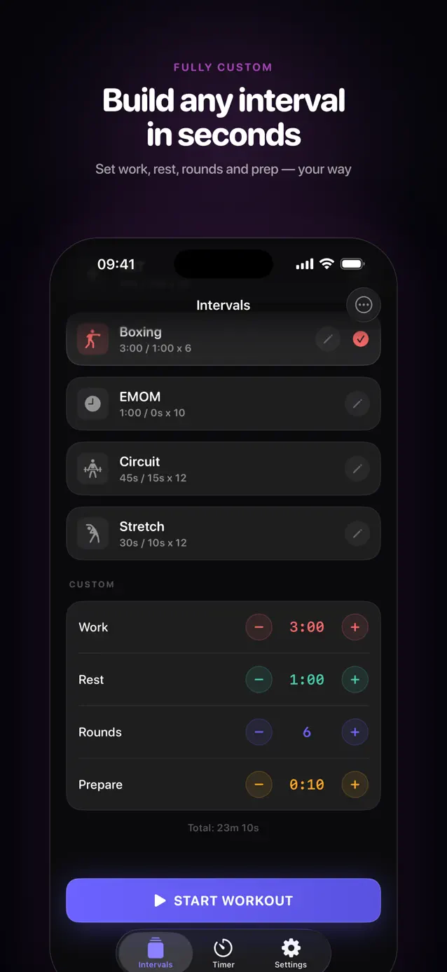 Customising work time, rest time and rounds in Surge