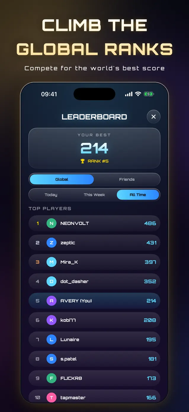 The Tap Dot Tap Game Center global leaderboard
