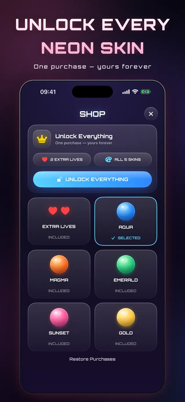 Unlockable neon dot skins in Tap Dot Tap